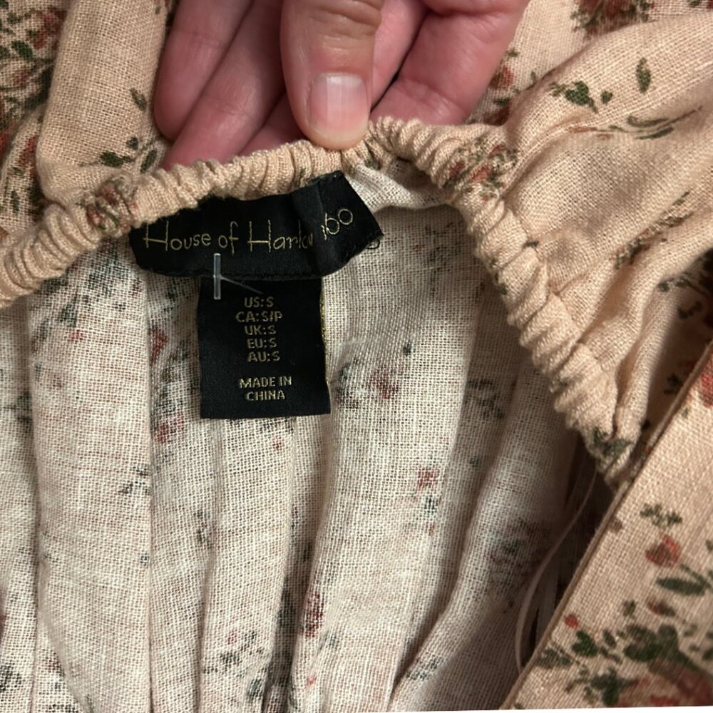 NWOT House of Harlow 1960 Size S Linen Floral Pink Mini Dress Open Back Tie - Picture 7 of 8